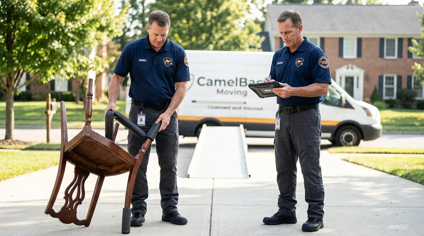 Movers inspecting furniture for damage prevention before loading in Smithville, TN