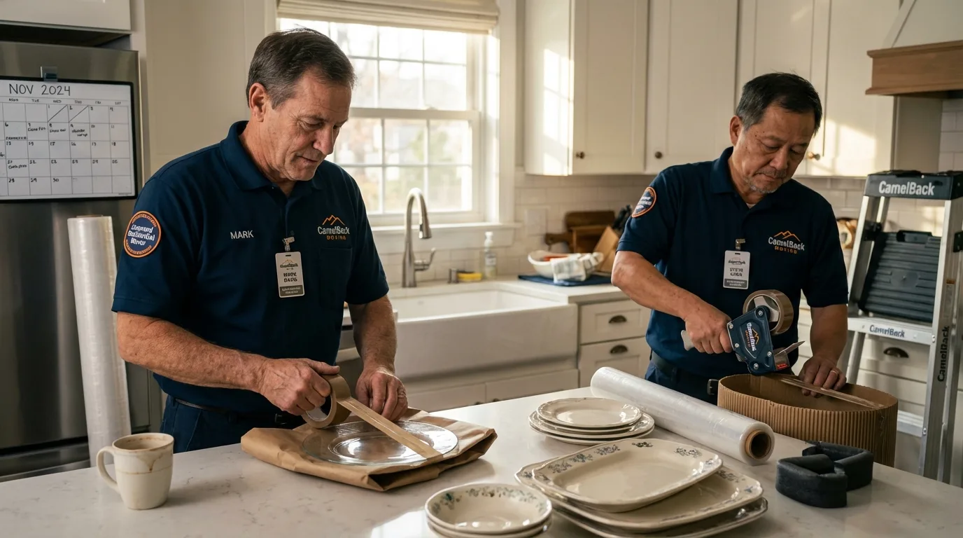 Professional crew packing kitchen dishware in Smithville, TN