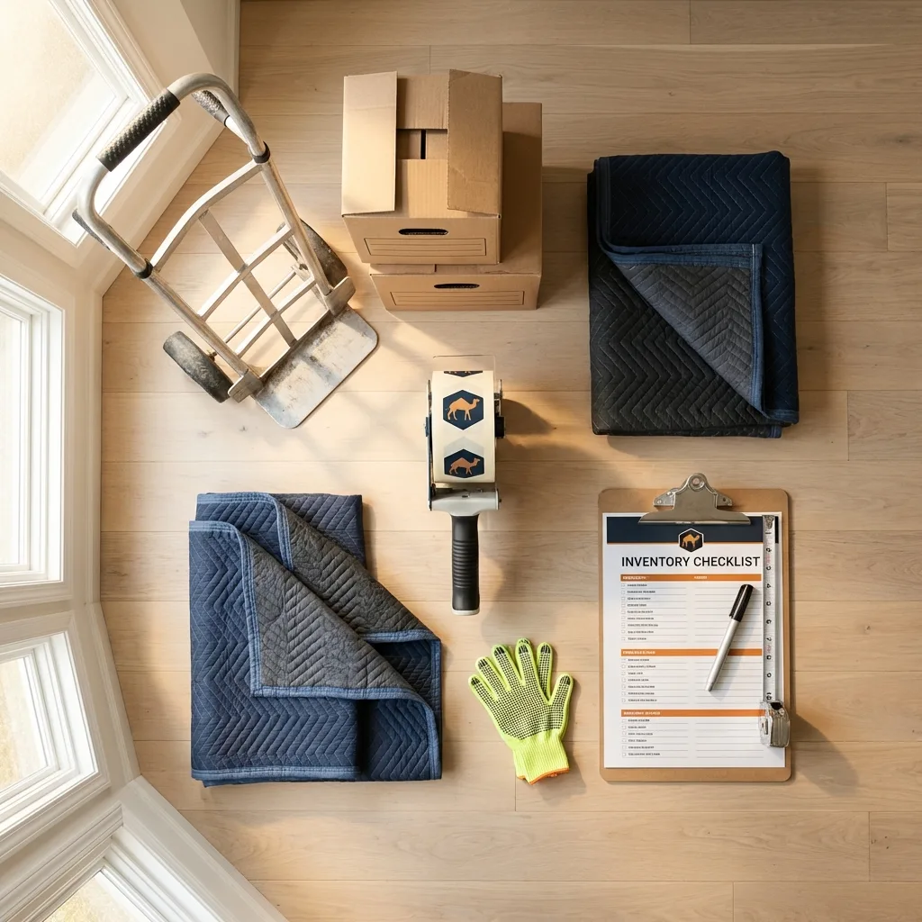 Professional moving supplies and packing materials layout for Smithville residential relocations